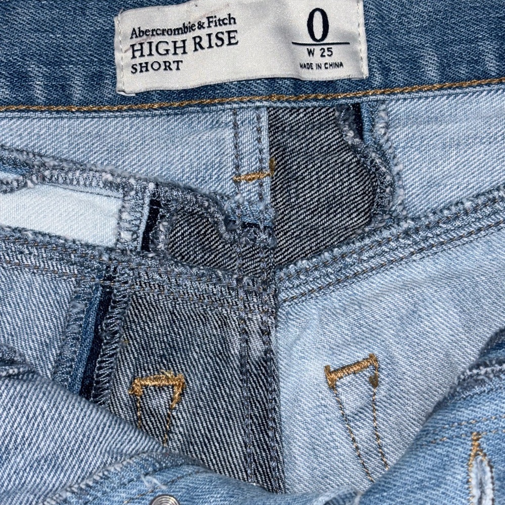Abercrombie & Fitch Multi-Blue patchwork high rise Jean boho chic Shorts Size 0 - Picture 8 of 12